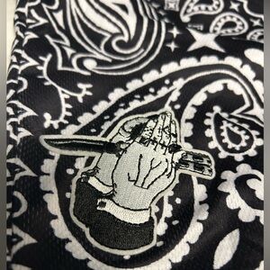 Black Bandana “bakstab” Athletic Shorts with White Drawstring